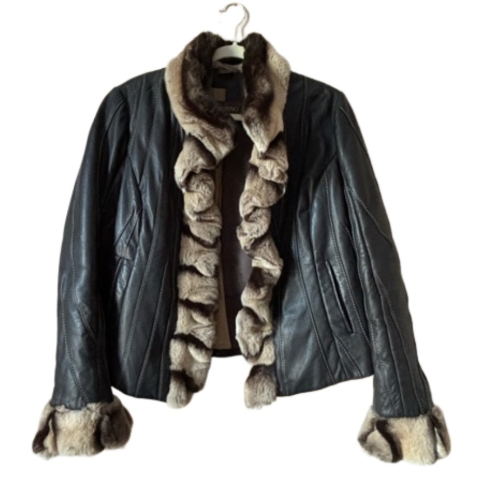 Autunno Sz M Lambskin Leather Rex Rabbit Fur Pennylane Luxury Bomber Jacket